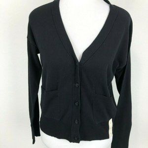A New Day Cardigan Sweater Womens XS Black Button Front Long Sleeve Cotton